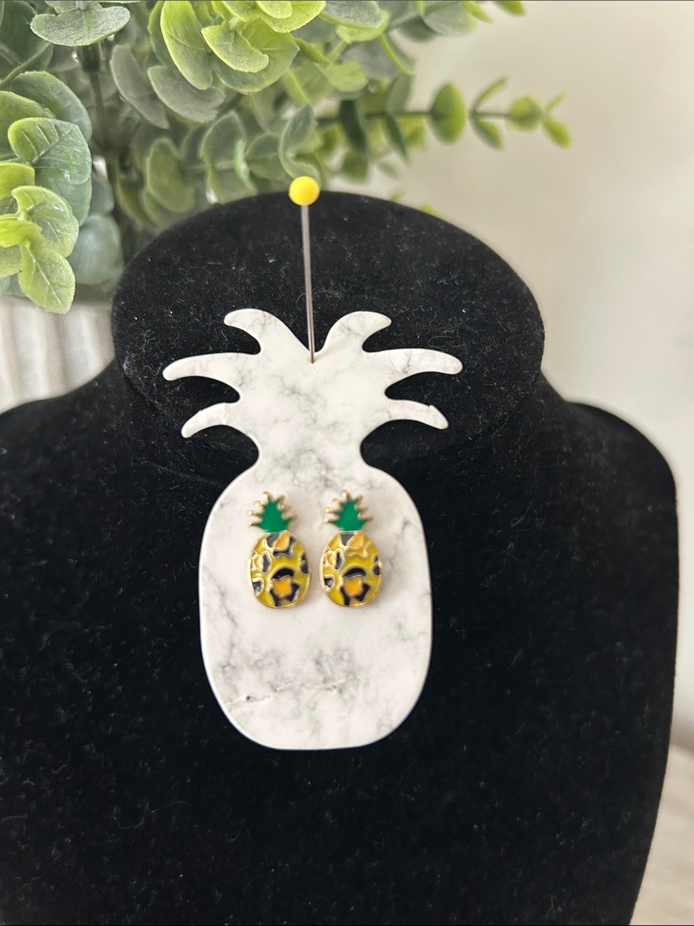Pineapple Camo Stud Earrings - Yellow & Green NEW